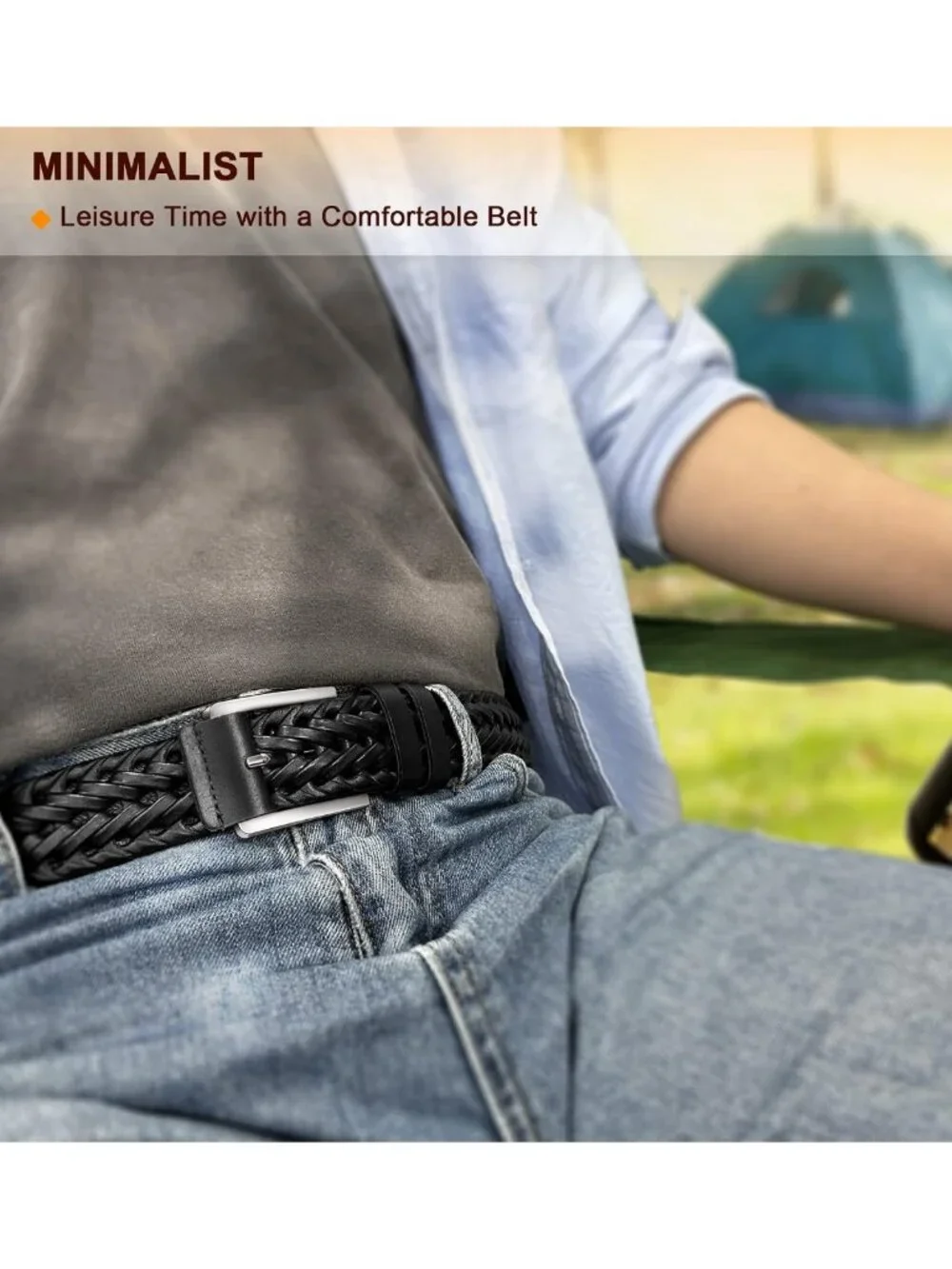 Stylish Men's Leather Braided Golf Belt - Holeless Design, Gift Boxed